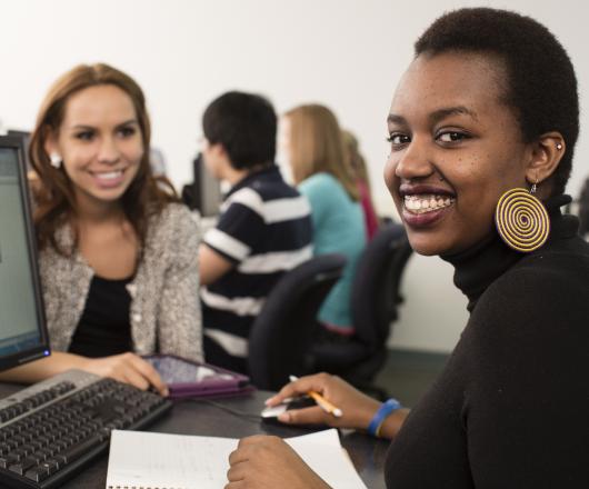 Smiling students in class