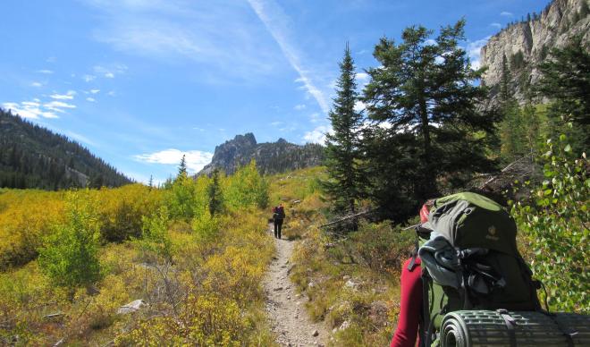 Students hike in the mountains