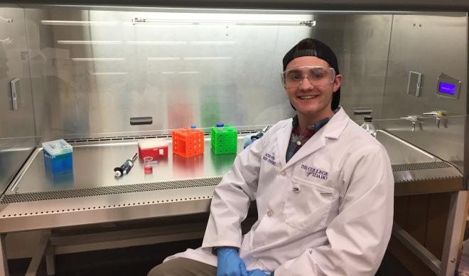 Senior C of I student Jacob Noeker works in a Boone Hall lab.