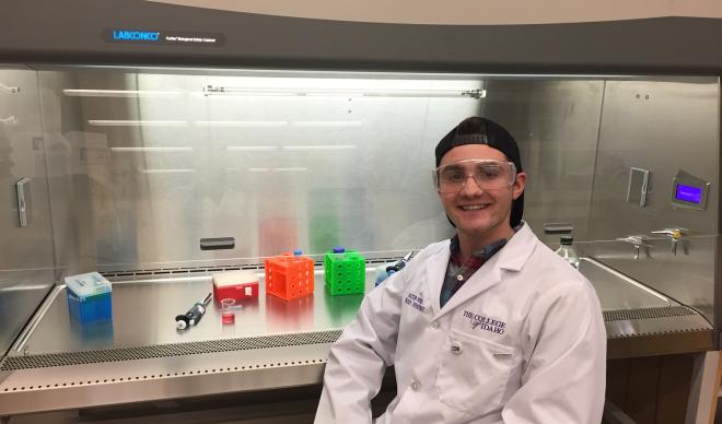 Senior C of I student Jacob Noeker works in a Boone Hall lab.