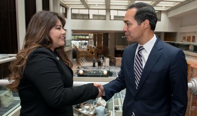 Aliza Auces '16 shakes hands with a lawmaker in Washington D.C.