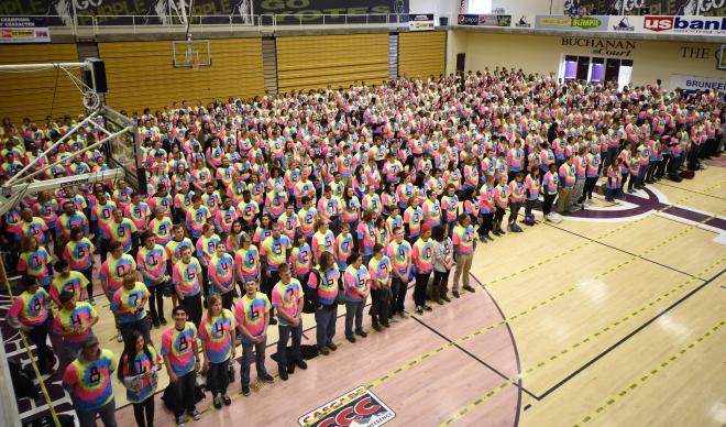 Participants standing in the unofficial world record Pi line on March 14, 2018.