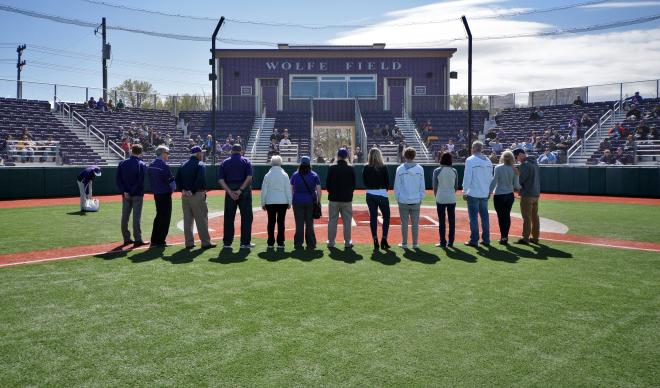 Dignitaries are honored at the dedication of Wolfe Field Phase Two on April 13, 2018.