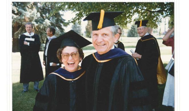Klara Hansberger with former College of Idaho president Bob Hendren