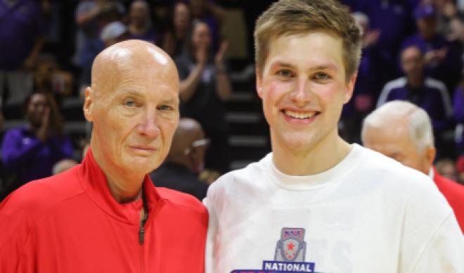 Photo of Drew Wyman after team wins NAIA Championship 