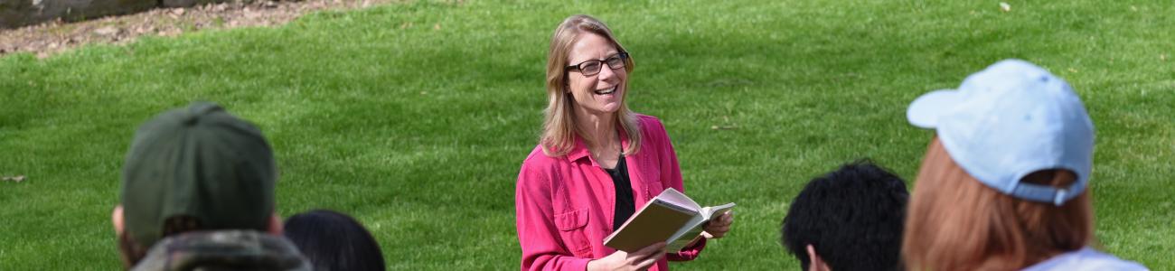 Professor teaching outside