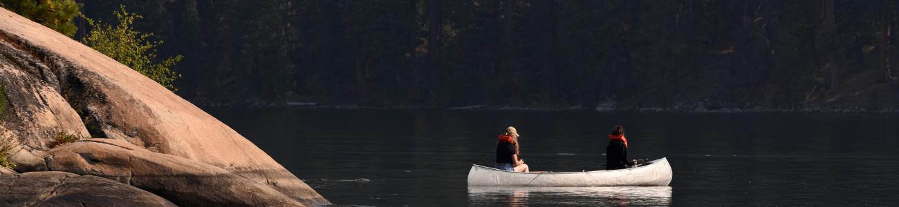 Students paddle a canoe during the McCall Wilderness Experience Orientation